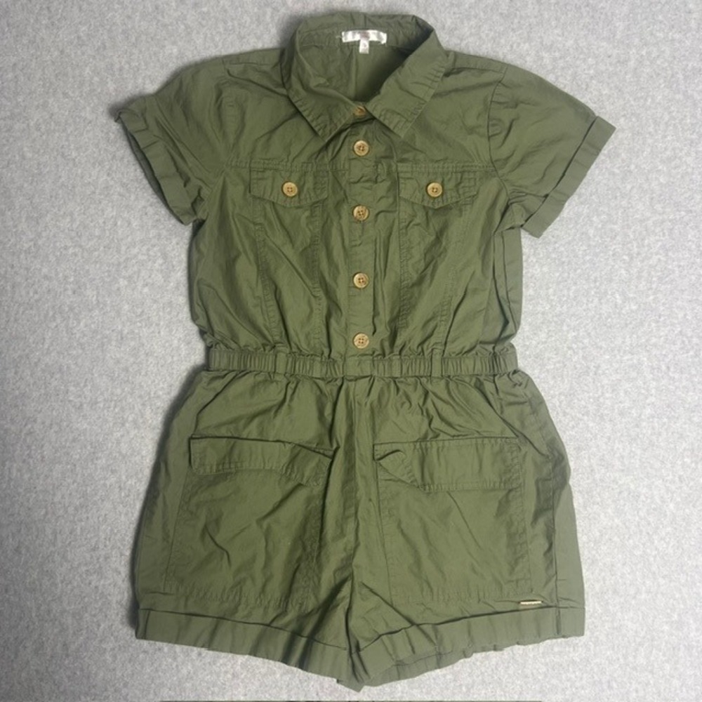 Tahari Girl‎ Olive Green Cotton Blend Utility Romper Size 12